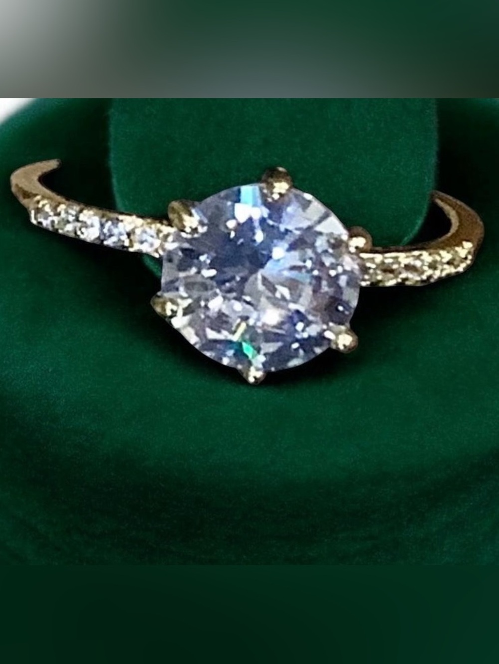 18K Gold-Plated Round Cut  CZ Solitaire Engagement Ring. Sz 8. NWT